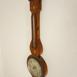 19th Century Inlaid Oak Banjo Barometer by P. Stevenson Edinburgh Scotland 1880 F-1038