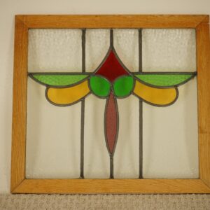 Antique Oak Framed Leaded Stained Glass Window American 1930 F-1532