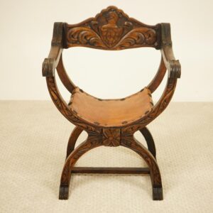 Vintage Carved Savonarola Style Throne Chair - Europe 1930 F-1537