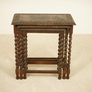 Vintage Carved Oak Barley Twist Nesting Table Scotland 1920 F-1541