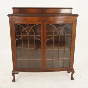 Antique Bow Front Walnut China Cabinet,  Scotland 1920, F-1011