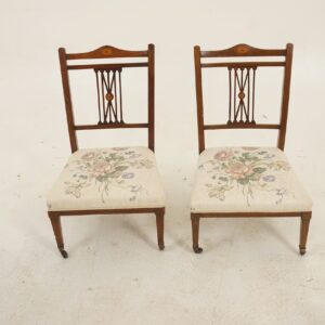 Pair of Antique Nursing Chairs, Edwardian, Inlaid Walnut, Scotland 1910, F-320