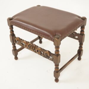 Antique Carved Oak Stool , Bench, Footstool, Scotland 1920 F- 1155