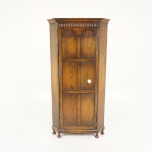 Antique Carved Oak Corner Hall Armoire Wardrobe Closet, Scotland 1910 F-1028