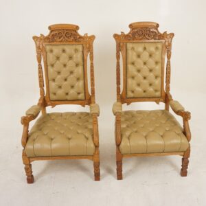 Victorian Carved Oak Throne Chairs: Scotland, 1870