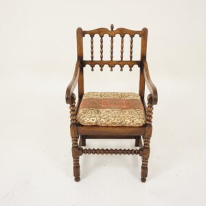 Antique Carved Oak Wainscot Style Arm Chair, Scotland 1910 -F-1158