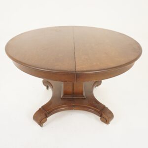 Mission Tiger Oak Arts & Crafts Round Dining Table 3 Leaves, Split Pedestal, America 1920, H1197