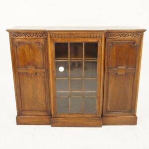 Antique Carved Oak 3 Door Breakfront Bookcase , Display, Scotland 1910 F-1032