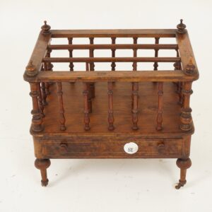 Antique Victorian Burr Walnut Inlaid Canterbury Music Cabinet, Magazine Holder, Scotland 1880 F-1058