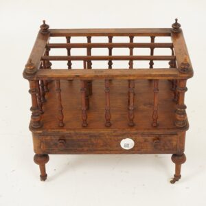 Antique Victorian Burr Walnut Inlaid Canterbury Music Cabinet, Magazine Holder, Scotland 1880 F-1058