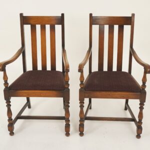Pair Of Vintage Solid Oak High Back Chairs, Lift Out Seats, Scotland 1920, H1202