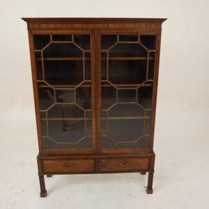 Antique Victorian Walnut Cabinet Bookcase, Display Cabinet Scotland 1900 F-1237