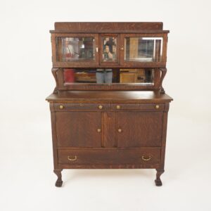 American Empire Quarter Sawn Oak Buffet, Sideboard, Hutch with China Cabinet on top American 1910 F-1244