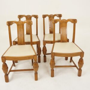 Vintage Art Deco Carved Oak Dining Kitchen Chairs (4 ) Scotland 1930 F-1255