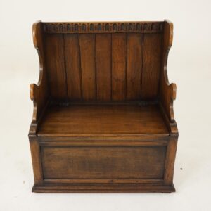 Vintage Carved Oak Hall Bench , Hall Seat Scotland 1930 F-1267