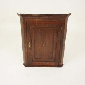 Antique Georgian Oak Inlaid Hanging Corner Cabinet, Cupboard Scotland 1780, F-1225