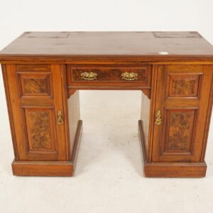 Victorian Walnut Double Pedestal Desk, Writing or Vanity, Scotland 1890, F-216