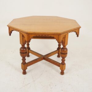 Ant. Victorian Arts + Crafts Oak Octagonal Center Table, Scotland 1890, F-940