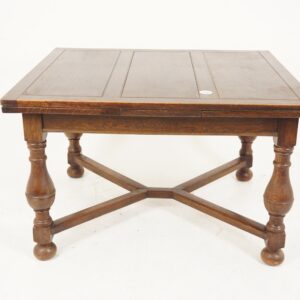 Large Tiger Oak Refectory Pull Out Draw Leaf Dining Table, Scotland 1920, F-744
