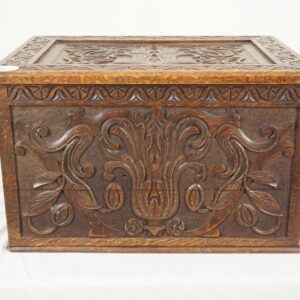 Victorian Gothic Carved Oak Log Box - Antique Scotland Chest 1880