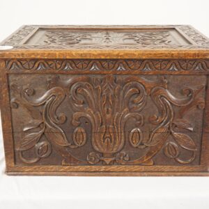 Victorian Gothic Carved Oak Log Box - Antique Scotland Chest 1880