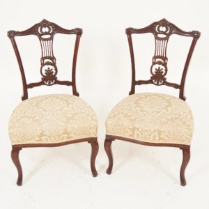 Victorian Carved Walnut Side Chairs - Pair of Antique Hall Chairs, Scotland 1890
