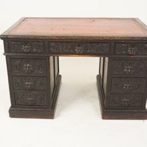 Antique Carved Oak Double Pedestal Desk "Green Man" Scotland 1880 F-1207