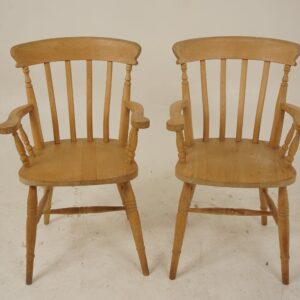 Vintage Pair of Kitchen Windsor Style Arm Chairs Farm House F-1221