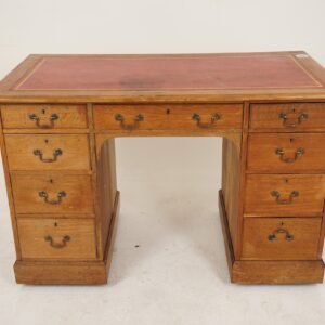 Antique Victorian, Golden Oak, Pedestal Desk, Writing Table, Scotland 1890, F-057