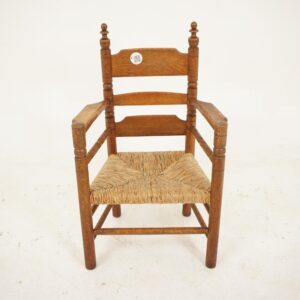 1910s Scottish Oak Ladder Back Arm Chair with Rush Seat