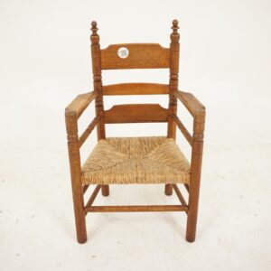 1910s Scottish Oak Ladder Back Arm Chair with Rush Seat