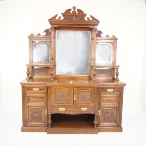 Victorian Large Carved Oak Mirror Back Sideboard Buffet, Scotland 1890, F-189