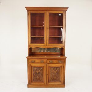 Antique Victorian Carved Walnut 4 Door Cabinet Bookcase Display, Scotland 1870, F-997
