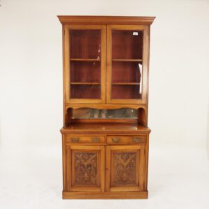 Antique Victorian Carved Walnut 4 Door Cabinet Bookcase Display, Scotland 1870, F-997