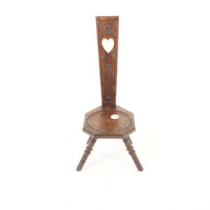 Antique Carved Oak Spinning Chair: Arts & Crafts Hall Chair, Scotland 1890