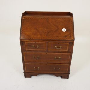 Antique Walnut Slant Front Desk: Scottish Inlaid Drop-Front Bureau, 1910