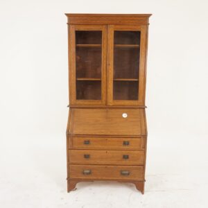 Arts & Crafts Inlaid Oak Desk, Bureau Bookcase, Scotland 1910, F-1000