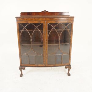 Antique Walnut Bow Front Display, China Cabinet Scotland 1910 F-1008
