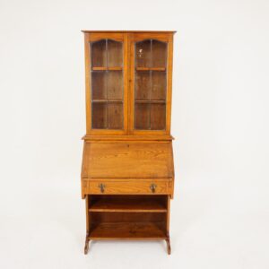 Antique Bureau Bookcase, Slant Front Desk, Bookcase Top, Scotland 1910, F-244
