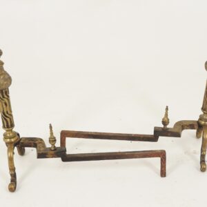 Antique Brass Fire Dogs, Pair of Large Baroque Andirons, England 1870, F-329