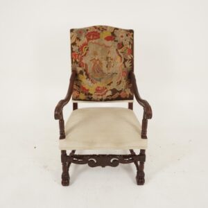 Antique Victorian Open Arm Chair, Carved Walnut, Throne Chair, Scotland 1880, F-150