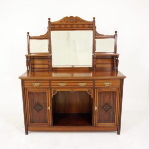 Antique Victorian Walnut Mirror Back Sideboard Buffet, Scotland 1880, F-211