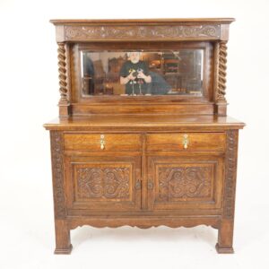 Antique Barley Twist Oak Mirror Back Sideboard, Buffet, Scotland 1910, F-390