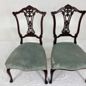 Pair Victorian Carved Walnut Nursing Chair Upholstered Seat, Scotland 1890, F-766