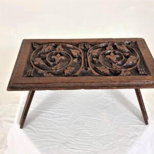 Antique Victorian Carved Oak Stool, Table, Art and Crafts, Scotland 1950, F-832