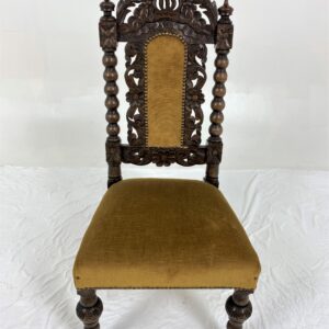 Victorian Carved Oak Jacobean Bobbin Upholstered Nursing Chair, Scotland 1880, 859