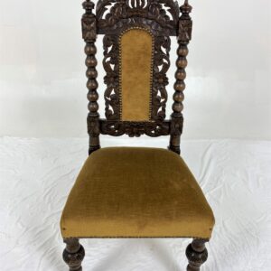 Victorian Carved Oak Jacobean Bobbin Upholstered Nursing Chair, Scotland 1880, 859