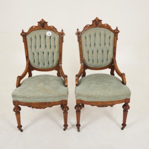 Pair of Victorian Walnut Upholstered East Lake Parlour Chairs, Side Chairs, American 1880, F-911
