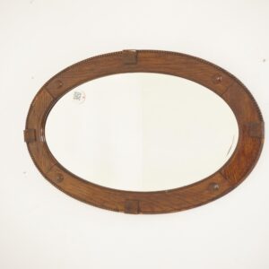 Antique Oak Oval Beveled Wall Mirror, Scotland 1900 F-812