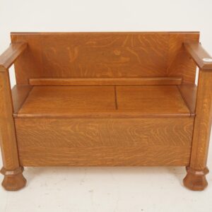 Arts&Crafts Tiger Oak Hall Bench, Lift Seat,Scotland 1910 F-697